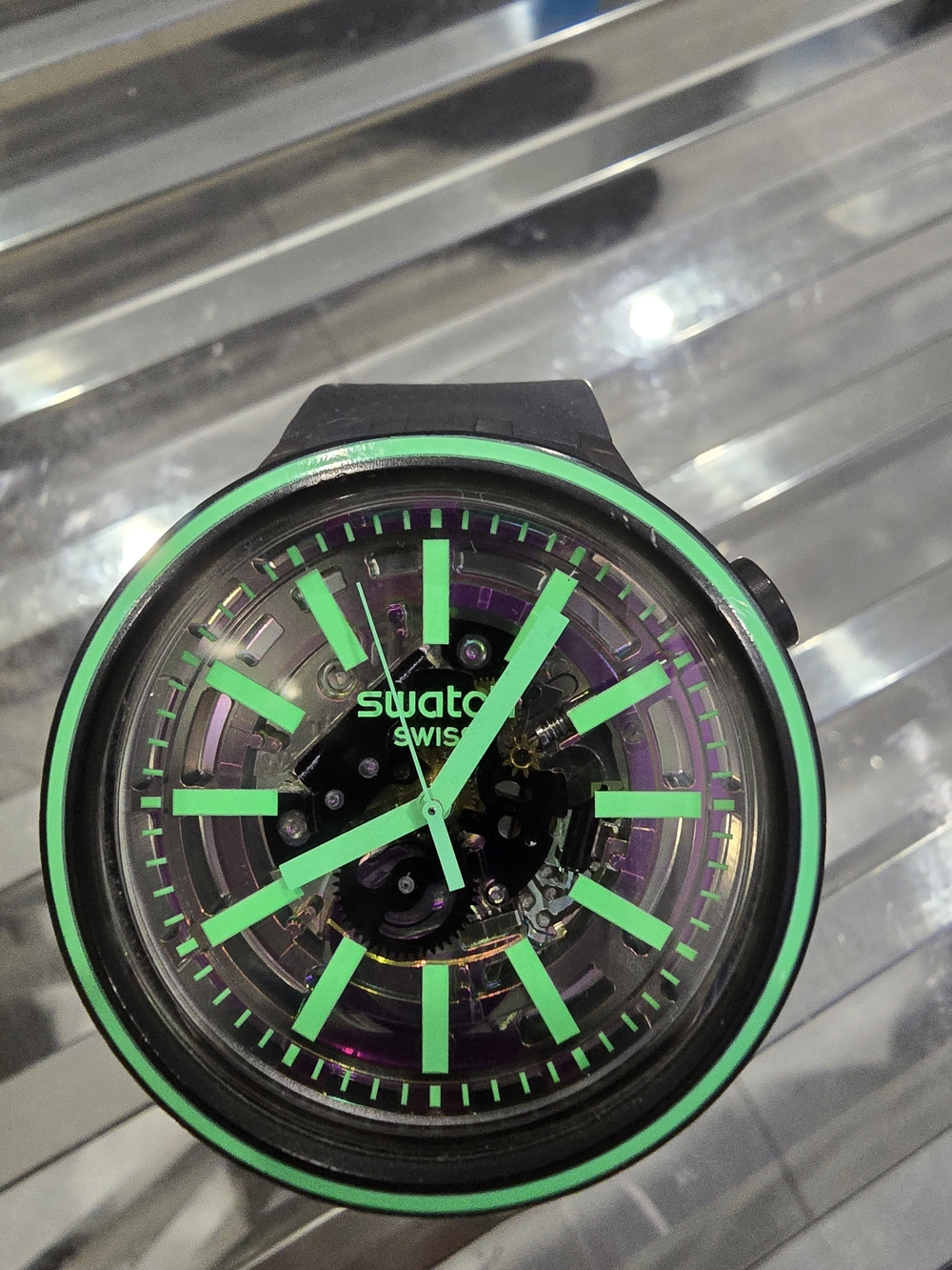Swatch Swiss Green Accent Transparent Dial Watch